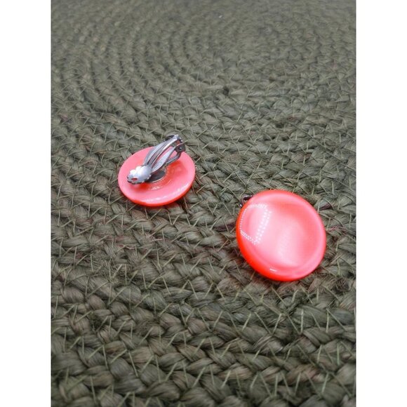 Vintage Orange Clip-On Earrings Round Resin 1 Inch Retro Jewelry For Women - Picture 3 of 4